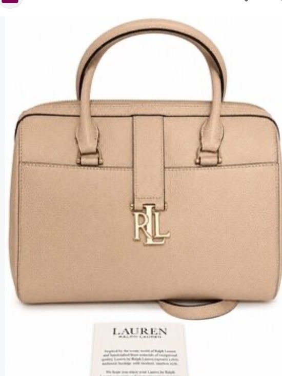 Ralph Lauren Handbags - Lauren Ralph Lauren Beige Pebbled Leather Satchel with Gold RL Charm